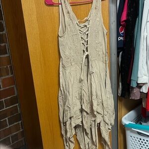 Elegant Beige Lace-Up Dress